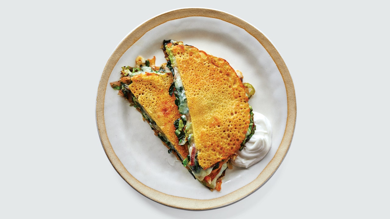 Chickpea Pancakes With Greens and Cheese Recipe